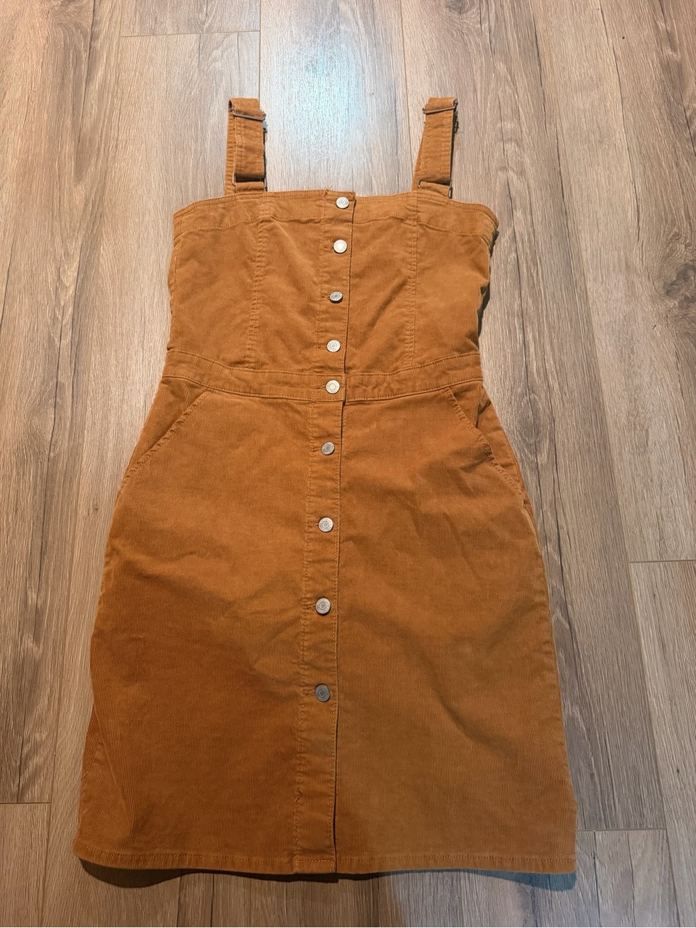 GAP Denim Corduroy Button Front Skirtall Dress Tan Short Overall Autumn TALL